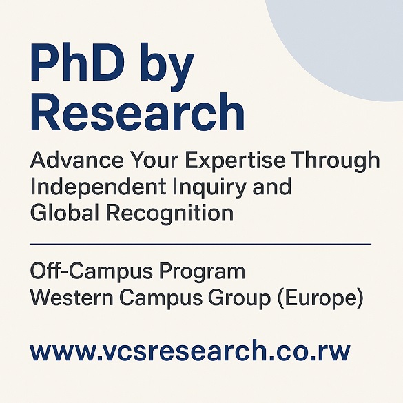 PhD by research program awarded by the Wesern Campus Group in Europe through VCS Research. 