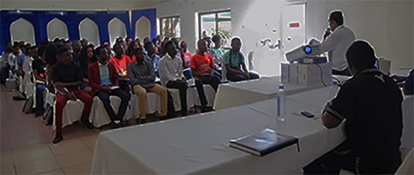 Students at a research seminar.